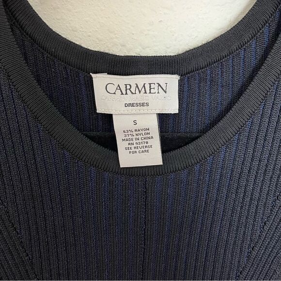 Carmen Marc Valvo Navy & Black Fit & Flare Knit Dress - Picture 5 of 7